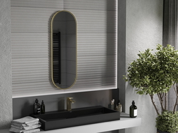 Mexen Loft oválne zrkadlo do kúpeľne 100 x 35 cm, zlatý rám - 9851-100-035-000-50