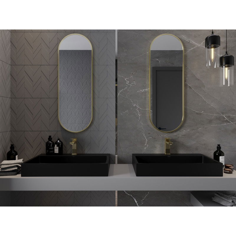 Mexen Loft oválne kúpeľňové zrkadlo 100 x 35 cm, zlatý rám - 9851-100-035-000-50