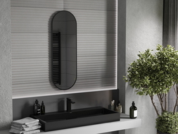 Mexen Loft oválne kúpeľňové zrkadlo 100 x 35 cm, čierny rám - 9851-100-035-000-70