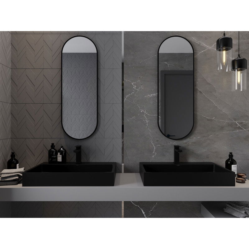 Mexen Loft oválne zrkadlo do kúpeľne 100 x 35 cm, čierny rám - 9851-100-035-000-70
