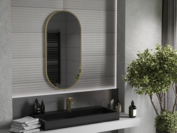 Mexen Loft oválne kúpeľňové zrkadlo 100 x 50 cm, zlatý rám - 9851-100-050-000-50