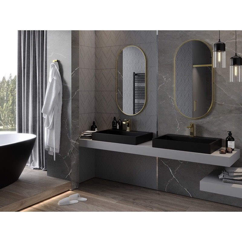 Mexen Loft Oválne kúpeľňové zrkadlo 100 x 50 cm, rám v brúsenom zlate - 9851-100-050-000-50