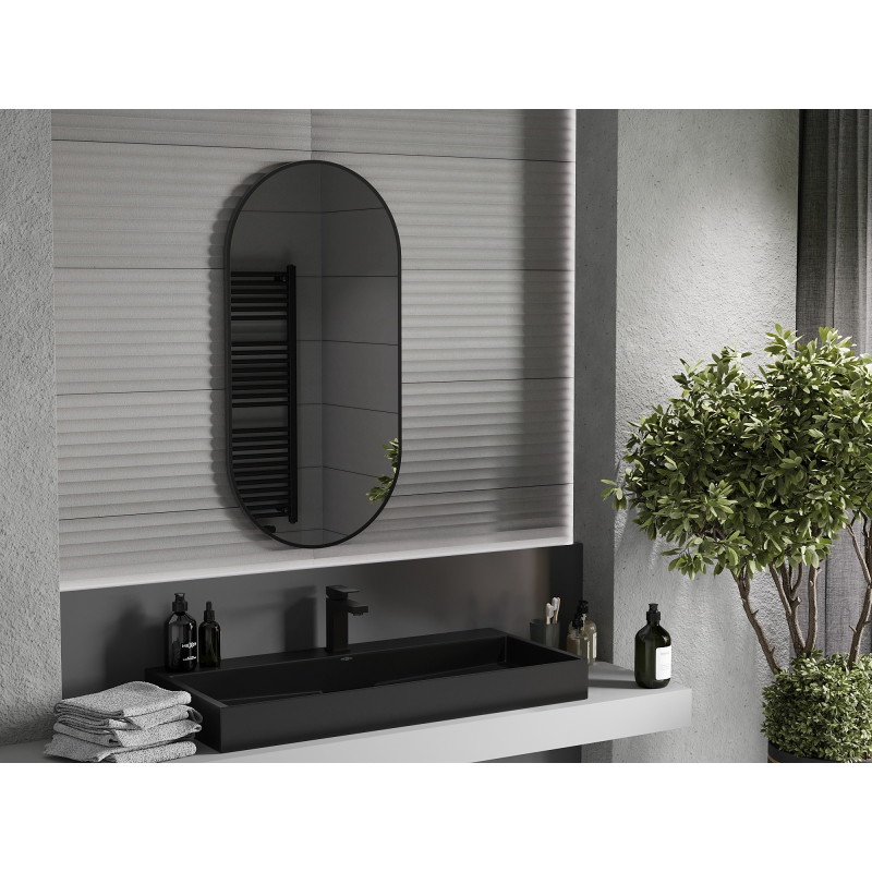 Mexen Loft oválne kúpeľňové zrkadlo 100 x 50 cm, čierny rám - 9851-100-050-000-70