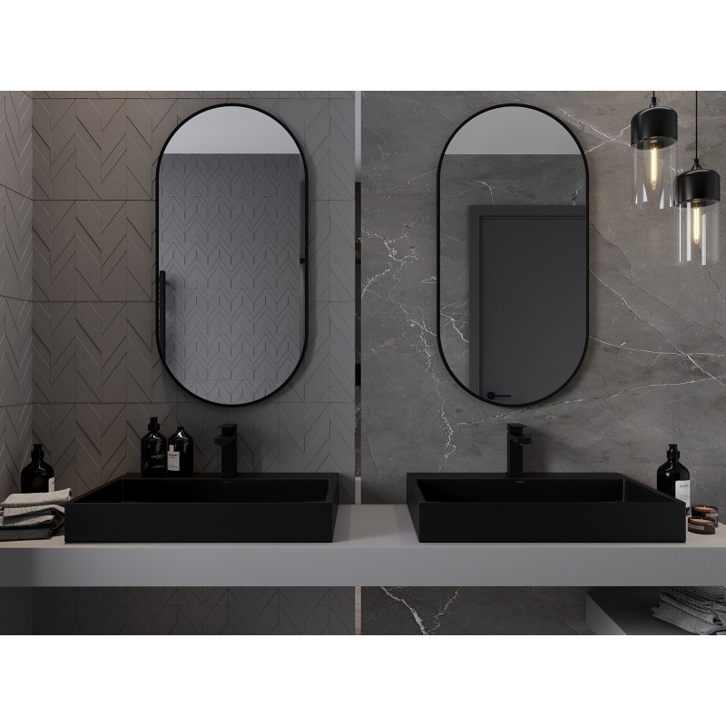 Mexen Loft oválne kúpeľňové zrkadlo 100 x 50 cm, čierny rám - 9851-100-050-000-70
