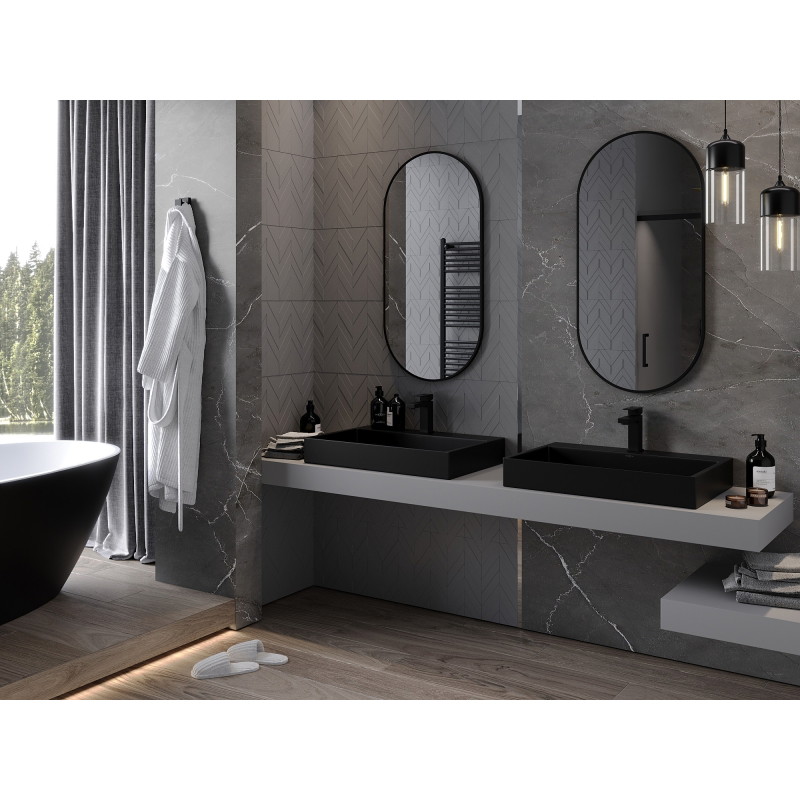 Mexen Loft oválne kúpeľňové zrkadlo 100 x 50 cm, čierny rám - 9851-100-050-000-70
