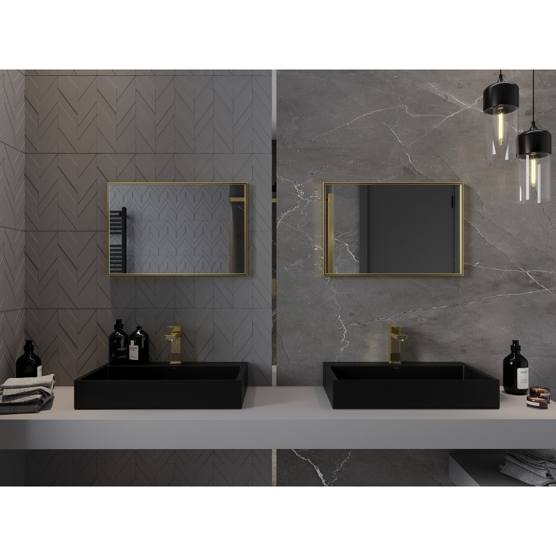 Mexen Loft Obdĺžnikové kúpeľňové zrkadlo 60 x 40 cm, rám v brúsenom zlatom odtieni - 9852-060-040-000-50