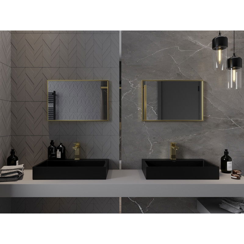 Mexen Loft obdĺžnikové kúpeľňové zrkadlo 60 x 40 cm, zlatý rám - 9852-060-040-000-50