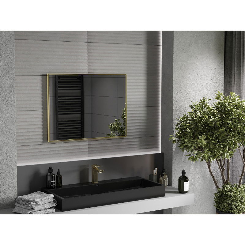 Mexen Loft obdĺžnikové kúpeľňové zrkadlo 80 x 60 cm, zlatý rám - 9852-080-060-000-50