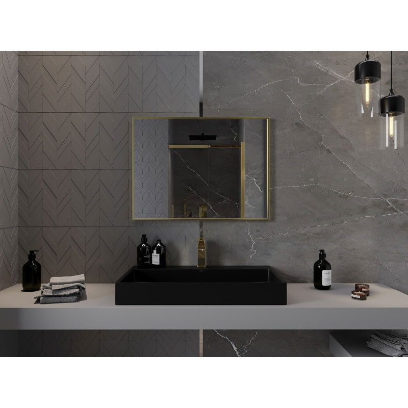 Mexen Loft obdĺžnikové kúpeľňové zrkadlo 80 x 60 cm, zlatý rám - 9852-080-060-000-50