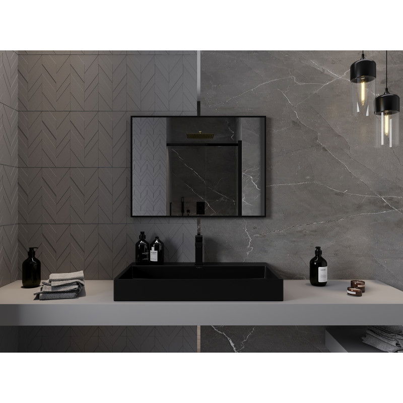 Mexen Loft obdĺžnikové kúpeľňové zrkadlo 80 x 60 cm, čierny rám - 9852-080-060-000-70