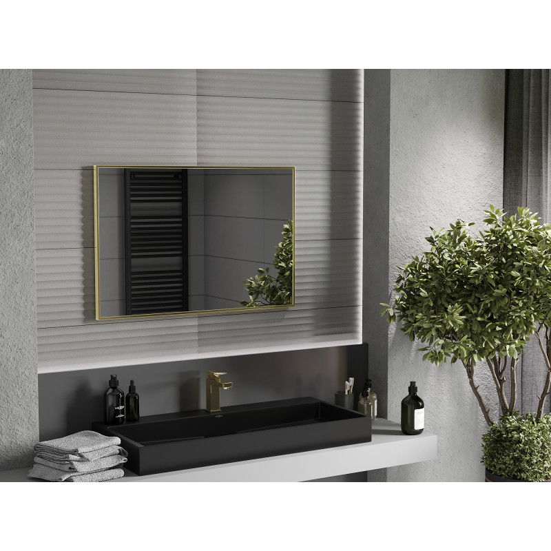 Mexen Loft obdĺžnikové kúpeľňové zrkadlo 90 x 60 cm, zlatý rám - 9852-090-060-000-50