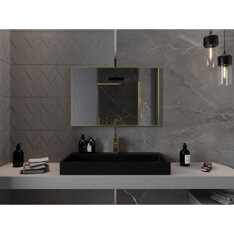 Mexen Loft obdĺžnikové kúpeľňové zrkadlo 90 x 60 cm, zlatý rám - 9852-090-060-000-50