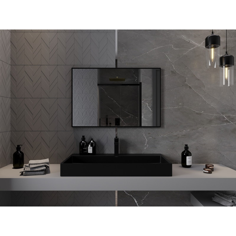 Mexen Loft kúpeľňové zrkadlo obdĺžnikové 90 x 60 cm, čierny rám - 9852-090-060-000-70