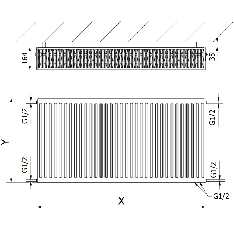 Mexen CV33 doskový radiátor 400 x 3000 mm, spodné pripojenie, 5067 W, antracit - W633-040-300-66
