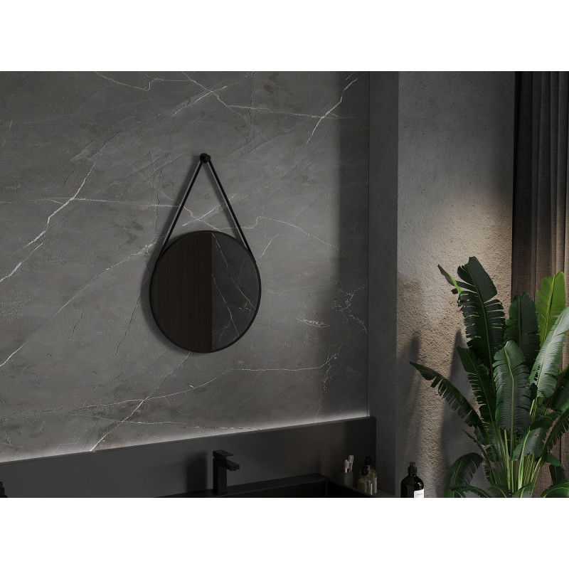 Mexen String okrúhle kúpeľňové zrkadlo 50 cm, čierny rám - 9854-050-050-000-70