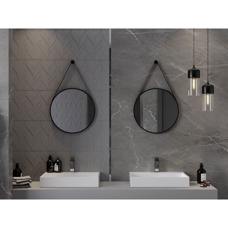 Mexen String okrúhle kúpeľňové zrkadlo 50 cm, čierny rám - 9854-050-050-000-70