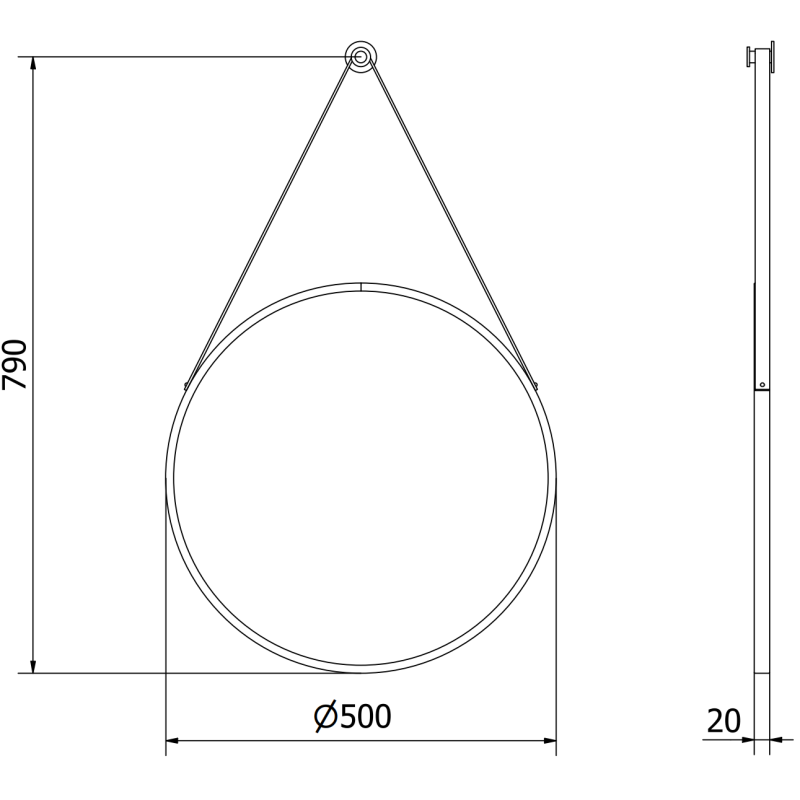 Mexen String okrúhle kúpeľňové zrkadlo 50 cm, čierny rám - 9854-050-050-000-70