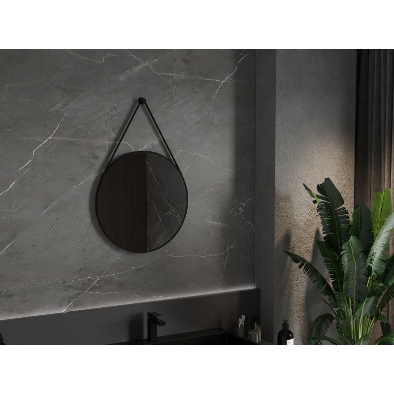 Mexen String okrúhle kúpeľňové zrkadlo 60 cm, čierny rám - 9854-060-060-000-70