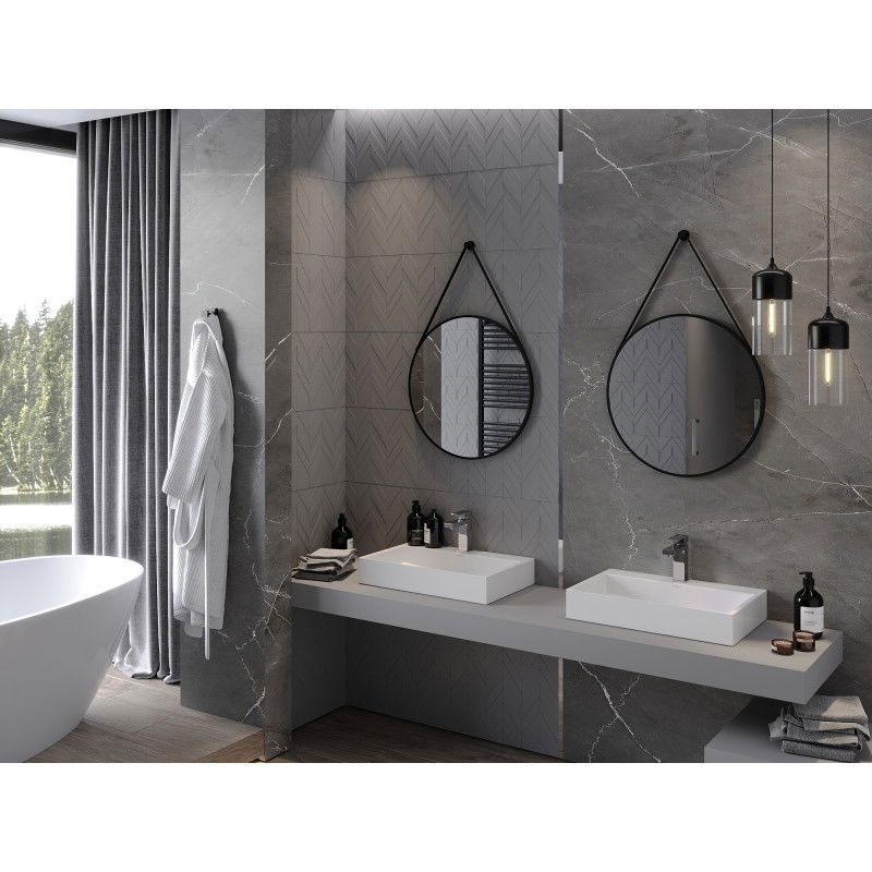 Mexen String okrúhle kúpeľňové zrkadlo 60 cm, čierny rám - 9854-060-060-000-70