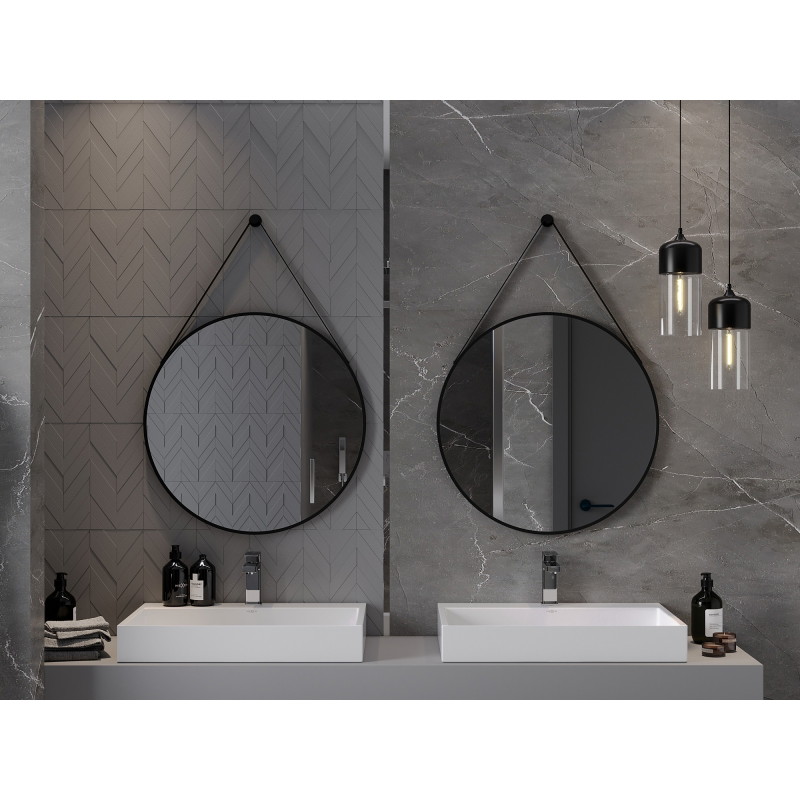 Mexen String kúpeľňové okrúhle zrkadlo 70 cm, čierny rám - 9854-070-070-000-70
