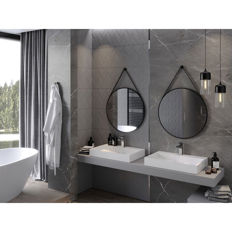 Mexen String okrúhle kúpeľňové zrkadlo 70 cm, čierny rám - 9854-070-070-000-70