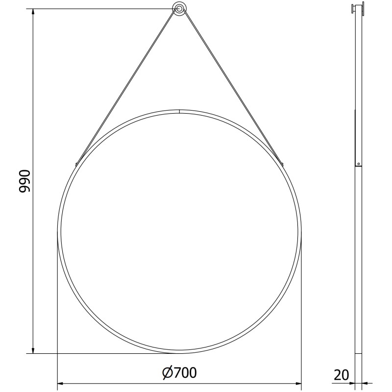 Mexen String kúpeľňové okrúhle zrkadlo 70 cm, čierny rám - 9854-070-070-000-70