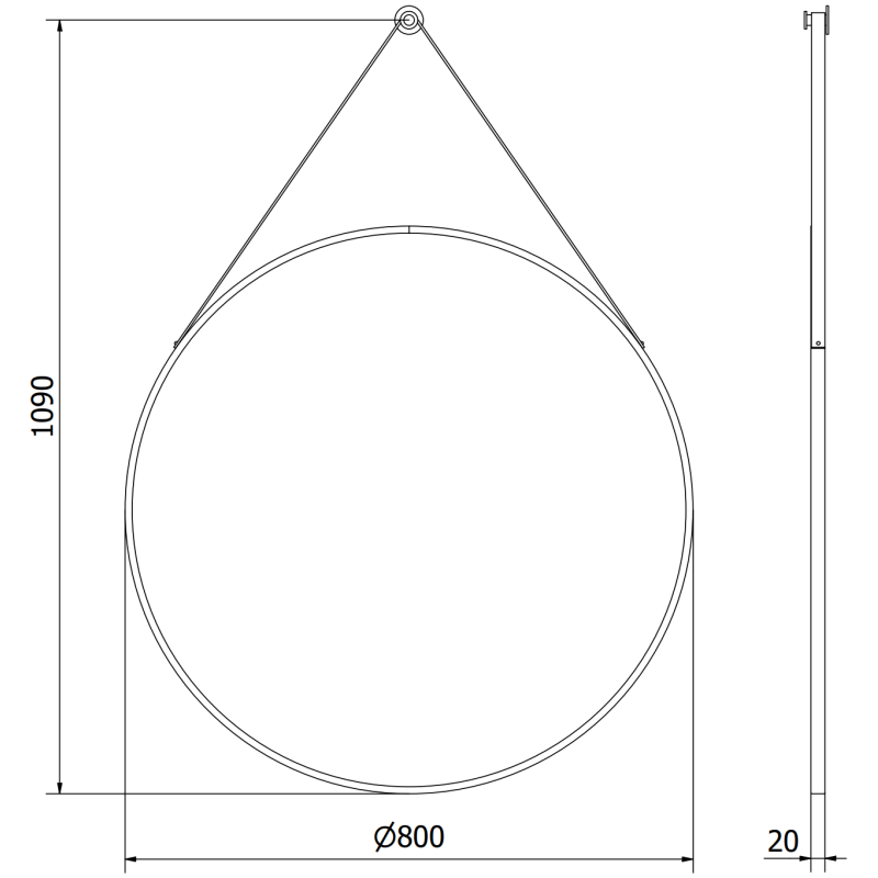Mexen String kúpeľňové zrkadlo okrúhle 80 cm, čierny rám - 9854-080-080-000-70