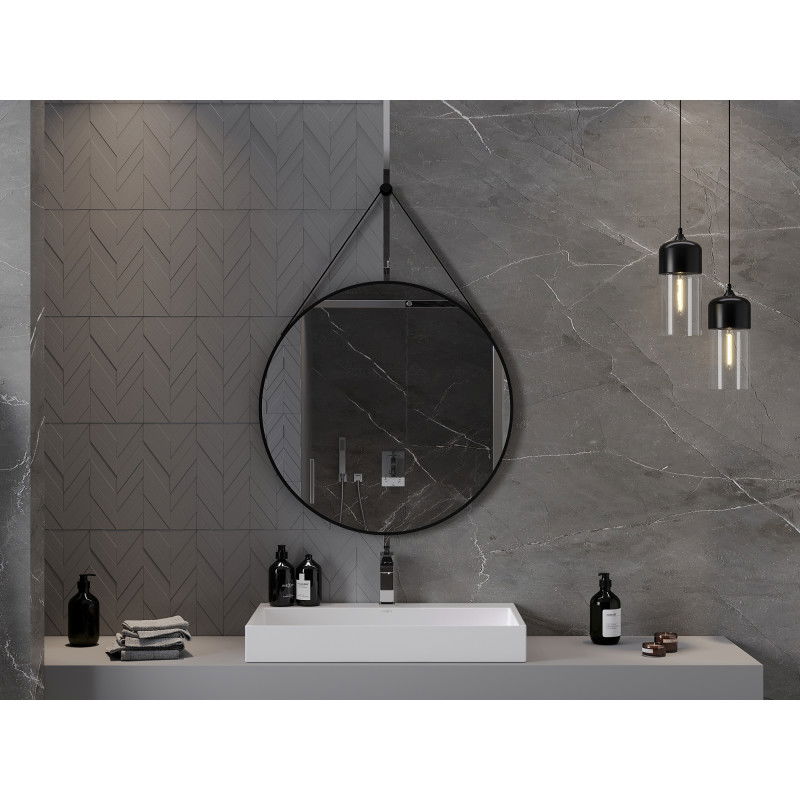 Mexen String kúpeľňové zrkadlo okrúhle 80 cm, čierny rám - 9854-080-080-000-70