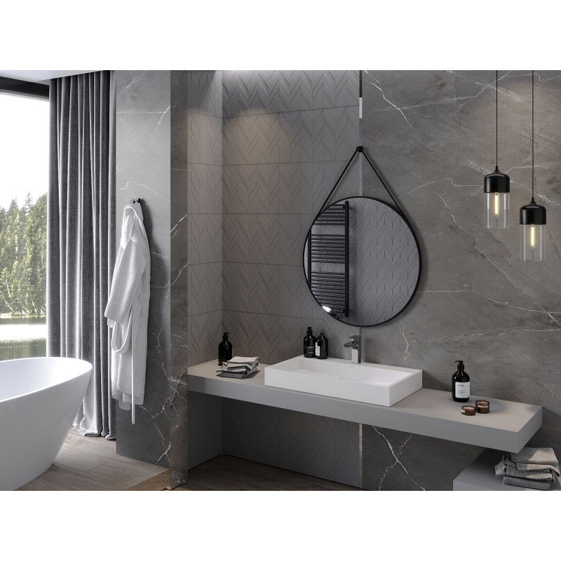 Mexen String kúpeľňové zrkadlo okrúhle 80 cm, čierny rám - 9854-080-080-000-70