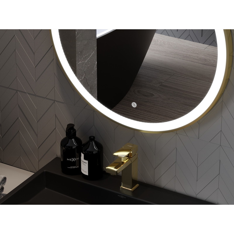 Mexen Esso kúpeľňové podsvietené zrkadlo, okrúhle 60 cm, LED 6000K, protihmla, zlatý rám - 9825-060-060-611-50