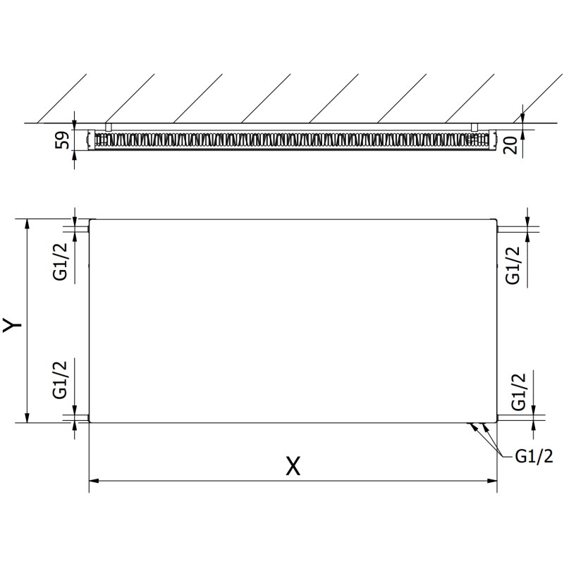 Mexen CVF11 Plochý doskový radiátor 600 x 700 mm, spodné pripojenie, 548 W, antracit - W611F-060-070-66