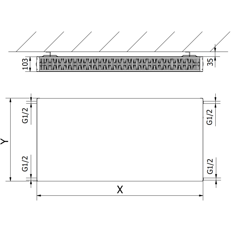 Mexen Flat CF22 doskový radiátor 400 x 600 mm, bočné pripojenie, 683 W, čierny - W422F-040-060-70