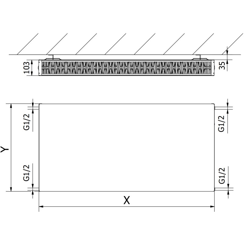 Mexen CF22 Plochý doskový radiátor 600 x 1500 mm, bočné pripojenie, 2374 W, čierny - W422F-060-150-70