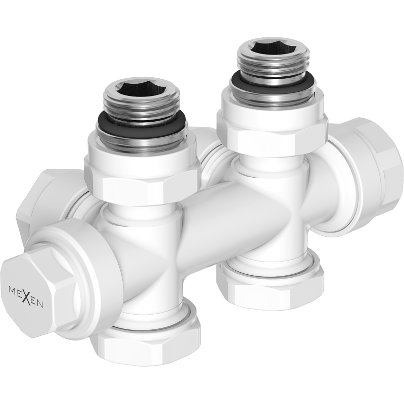 Mexen Uni-Term radiátorový ventil rohový/priamy, Duplex, DN50, biely - W908-000-20