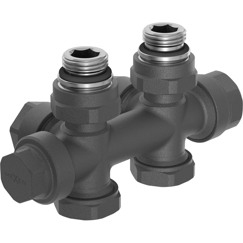 Mexen Uni-Term radiátorový ventil rohový/priamočiary, Duplex, DN50, antracit - W908-000-66