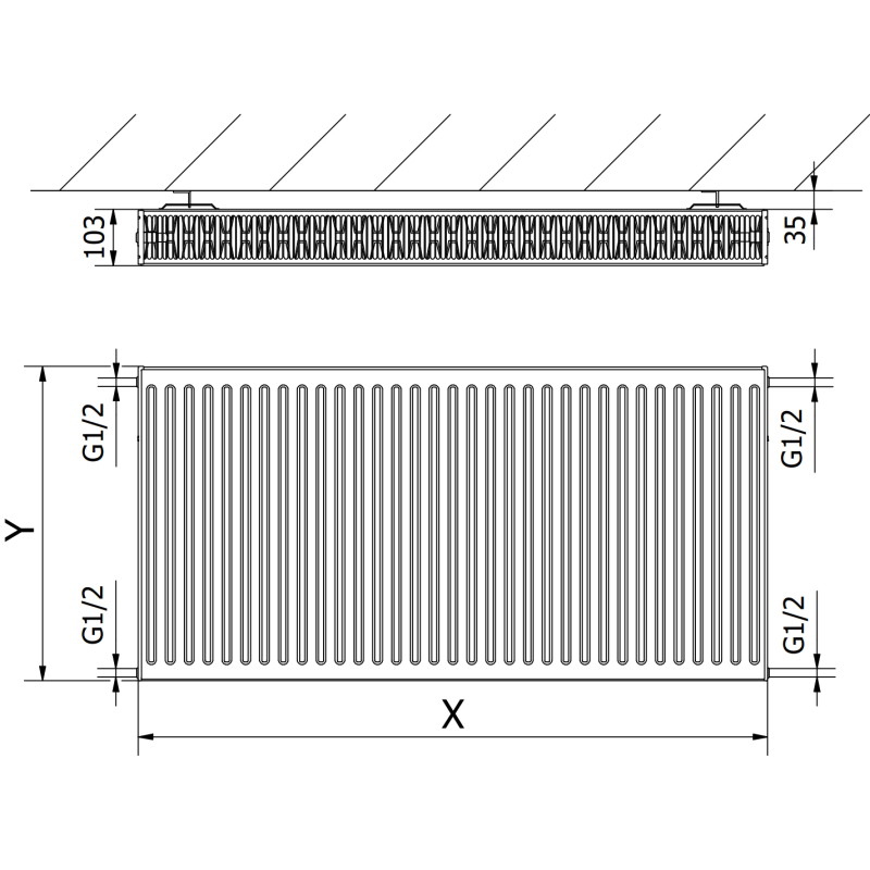Mexen C22 doskový radiátor 500 x 2600 mm, bočné pripojenie, 3704 W, čierny - W422-050-260-70