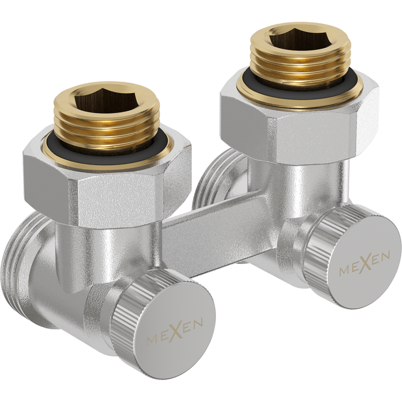 Mexen Uni-Term radiátorový ventil dvojrúrkový DN50, rohový 1/2"x3/4", nikel - W911-012-01