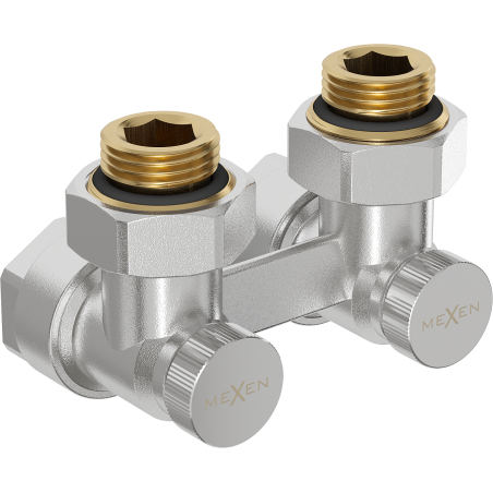 Mexen Uni-Term radiátorový ventil dvojrúrový DN50, rohový 1/2"x16 mm, nikel - W911-016-01