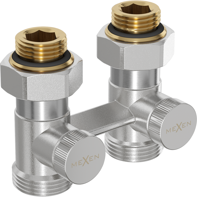 Mexen Uni-Term radiátorový ventil dvojrúrový DN50, rovný 1/2"x3/4", niklový - W912-012-01