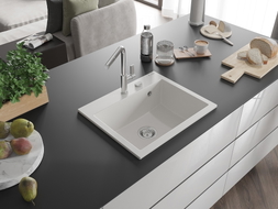 Mexen Oscar granitový drez s 1 komorou 580 x 490 mm, biely, sifón chróm - 6519581000-20