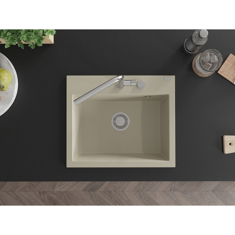 Mexen Oscar žulový drez s jednou komorou 580 x 490 mm, béžový, sifón chróm - 6519581000-69