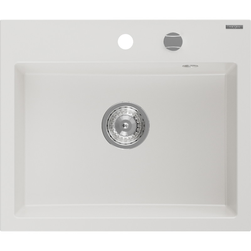 Mexen Oscar granitový drez s 1 komorou 580 x 490 mm, biely, sifón chróm - 6519581000-20