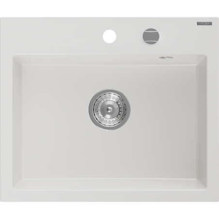 Mexen Oscar granitový drez s 1 komorou 580 x 490 mm, biely, sifón chróm - 6519581000-20