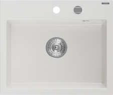 Mexen Oscar granitový drez s 1 komorou 580 x 490 mm, biely, sifón chróm - 6519581000-20