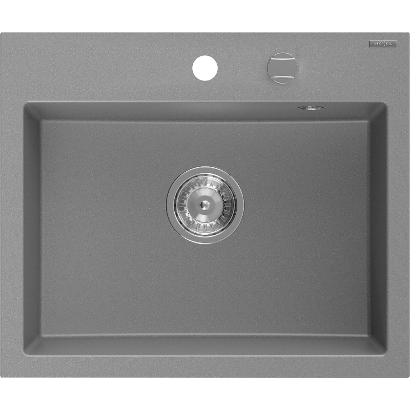 Mexen Oscar granitový drez 1-komorový 580 x 490 mm, sivý, sifón chróm - 6519581000-71