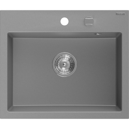 Mexen Oscar granitový drez 1-komorový 580 x 490 mm, sivý, sifón chróm - 6519581000-71