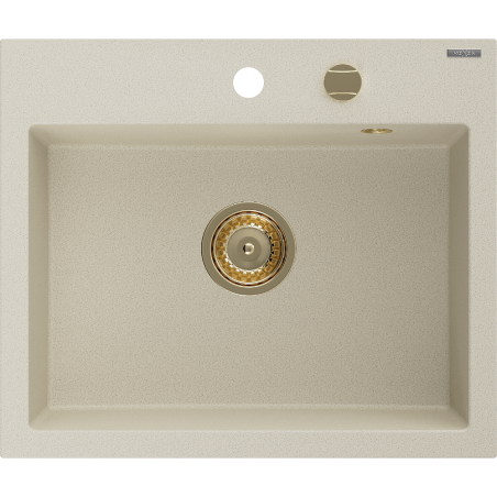 Mexen Oscar granitový kuchynský drez s 1 komorou 580 x 490 mm, béžový, sifón zlatý - 6519581000-69-G