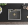 Mexen Oscar granitový drez 1-komorový 580 x 490 mm, šedý, sifón zlatý - 6519581000-71-G