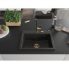 Mexen Oscar granitový drez 1-komorový 580 x 490 mm, čierny/zlatý metalik, zlatá sifón - 6519581000-75-G