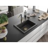 Mexen Oscar granitový drez 1-komorový 580 x 490 mm, čierny s fŕkaním, zlatý sifón - 6519581000-76-G